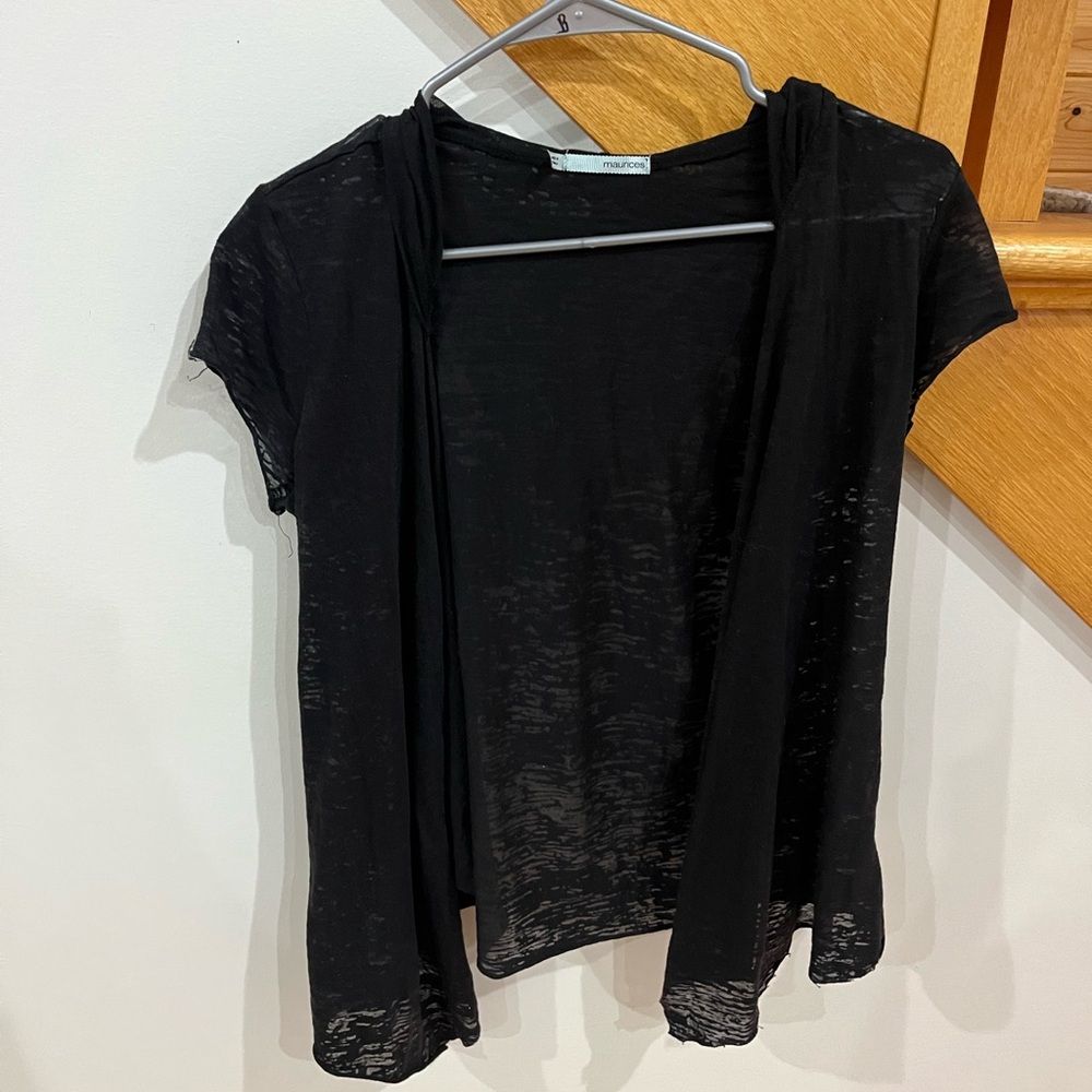 Black Sheer Short Sleeve Open Front Cardigan